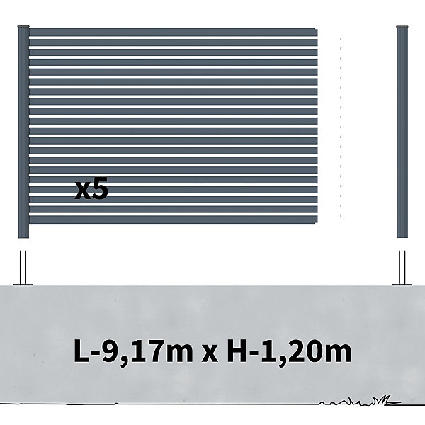 Kit Clôture Aluminium Ajourée sur Muret OLINDA Anthracite 9,20x1,2m - Lames ajourées 21x45x1780 mm - Brise Vue - Palissade