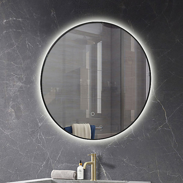 Miroir LED rond MOO 20 W avec profil noir, 80 cm, miroir 6000 K Kibath