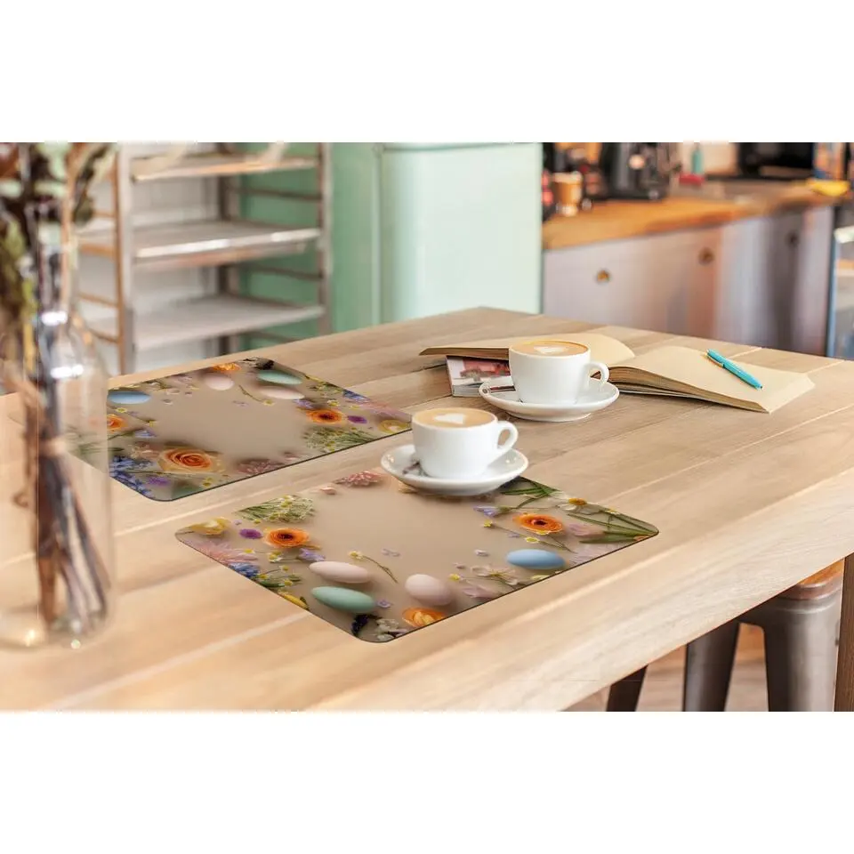 Placemat 6 stuks Bloemen - Pastelkleuren - Eieren - Taupe