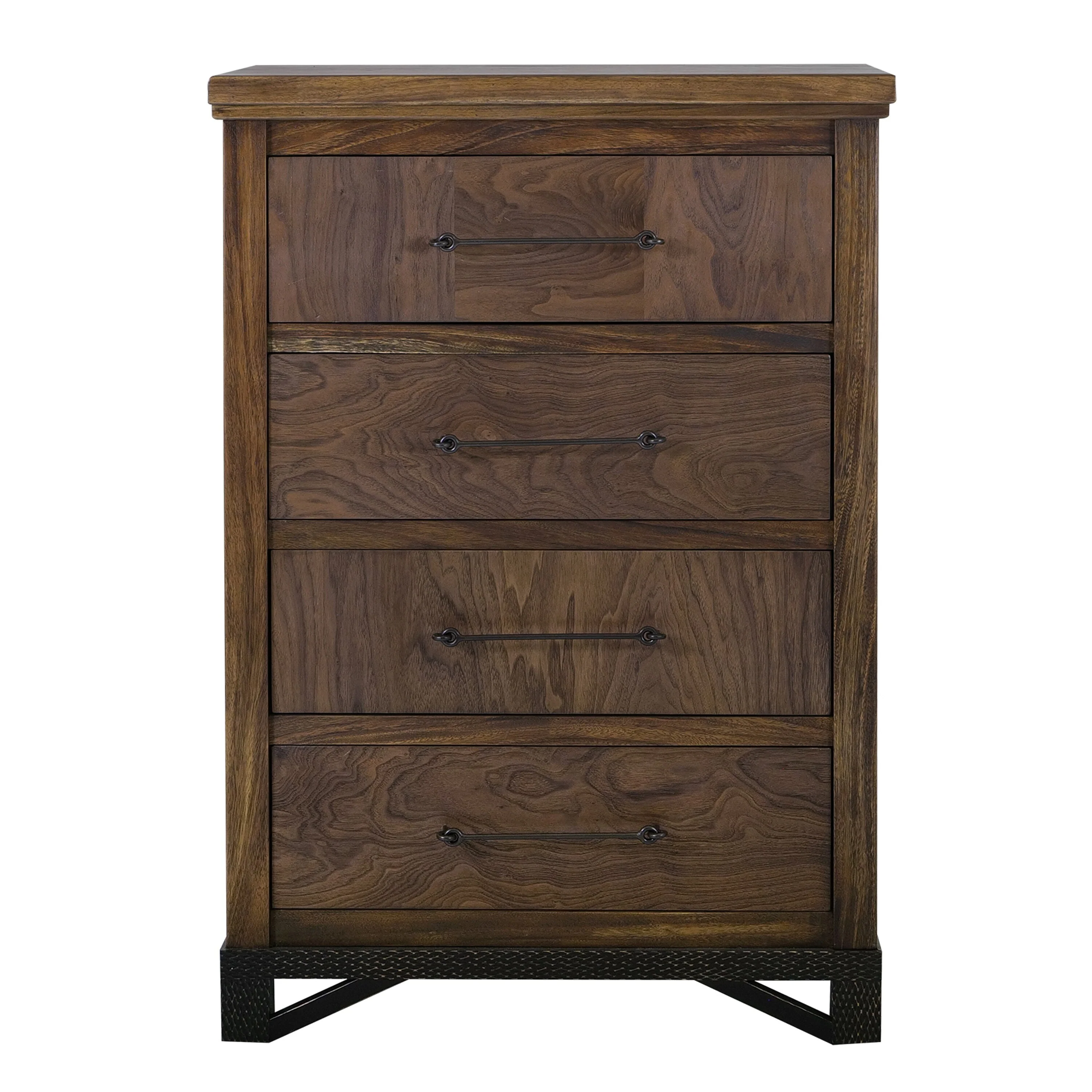 Ally Tall Dresser Chest, 4 Drawers, Classic Walnut Brown Parota Wood