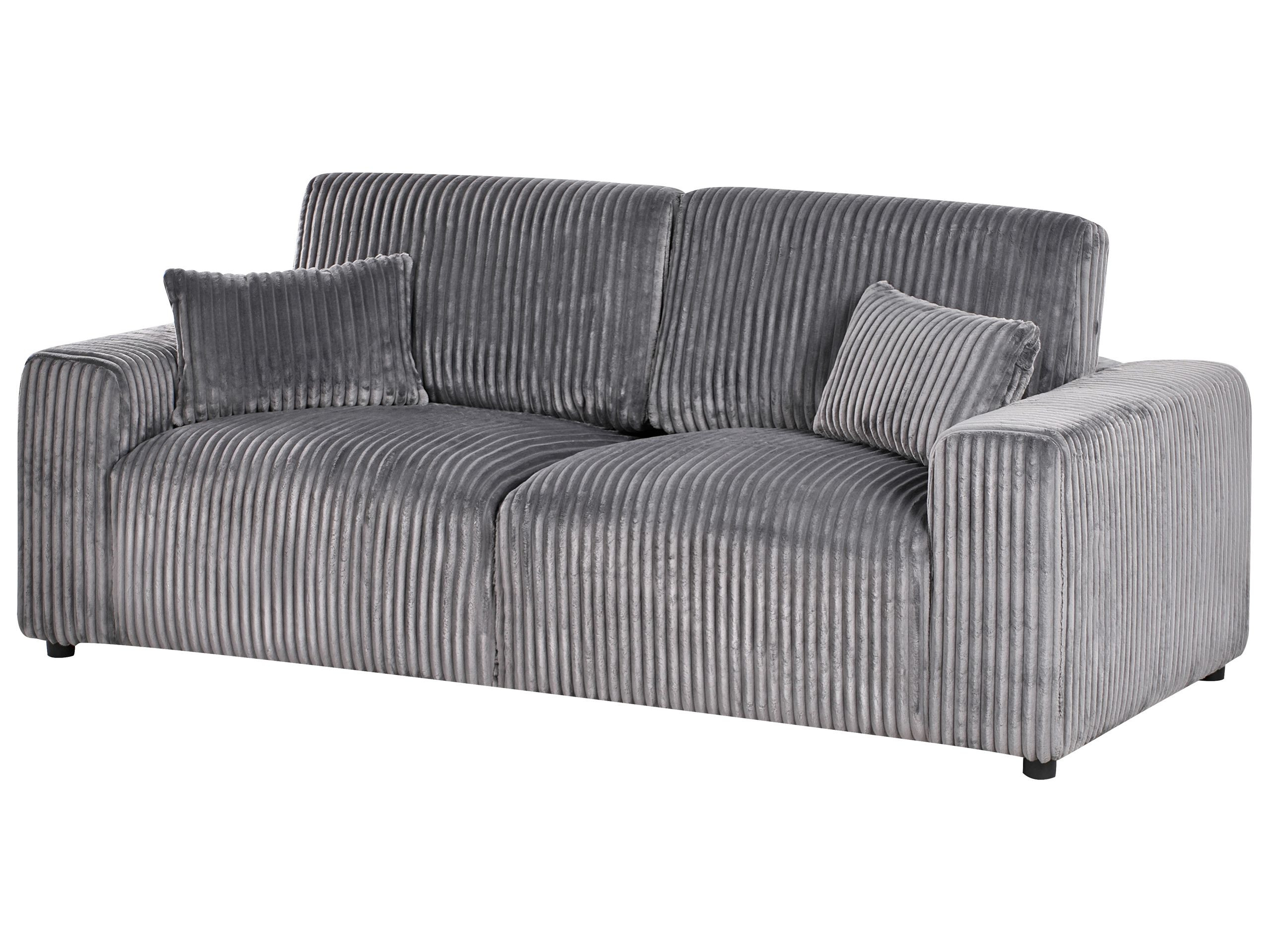 Sofa trzyosobowa sztruksowa poduszki szara