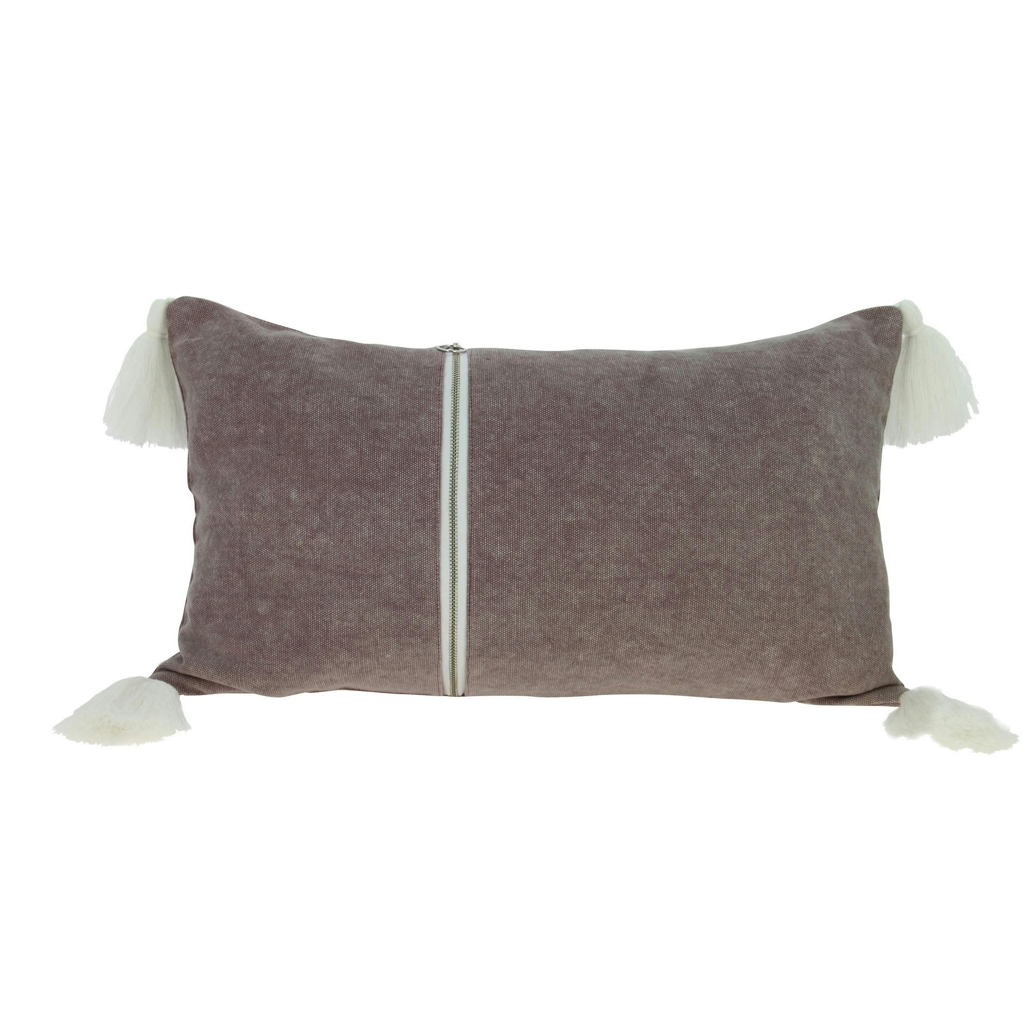 AGRA - Coussin en coton rose avec pompons blancs 30x50cm