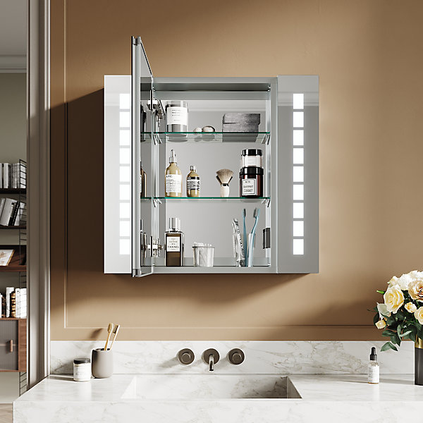 Armoire de toilette en Aluminium SIRHONA Miroir multi-surfaces 65x60 cm Interrupteur tactile LED   Anti-buée   Prise rasoir