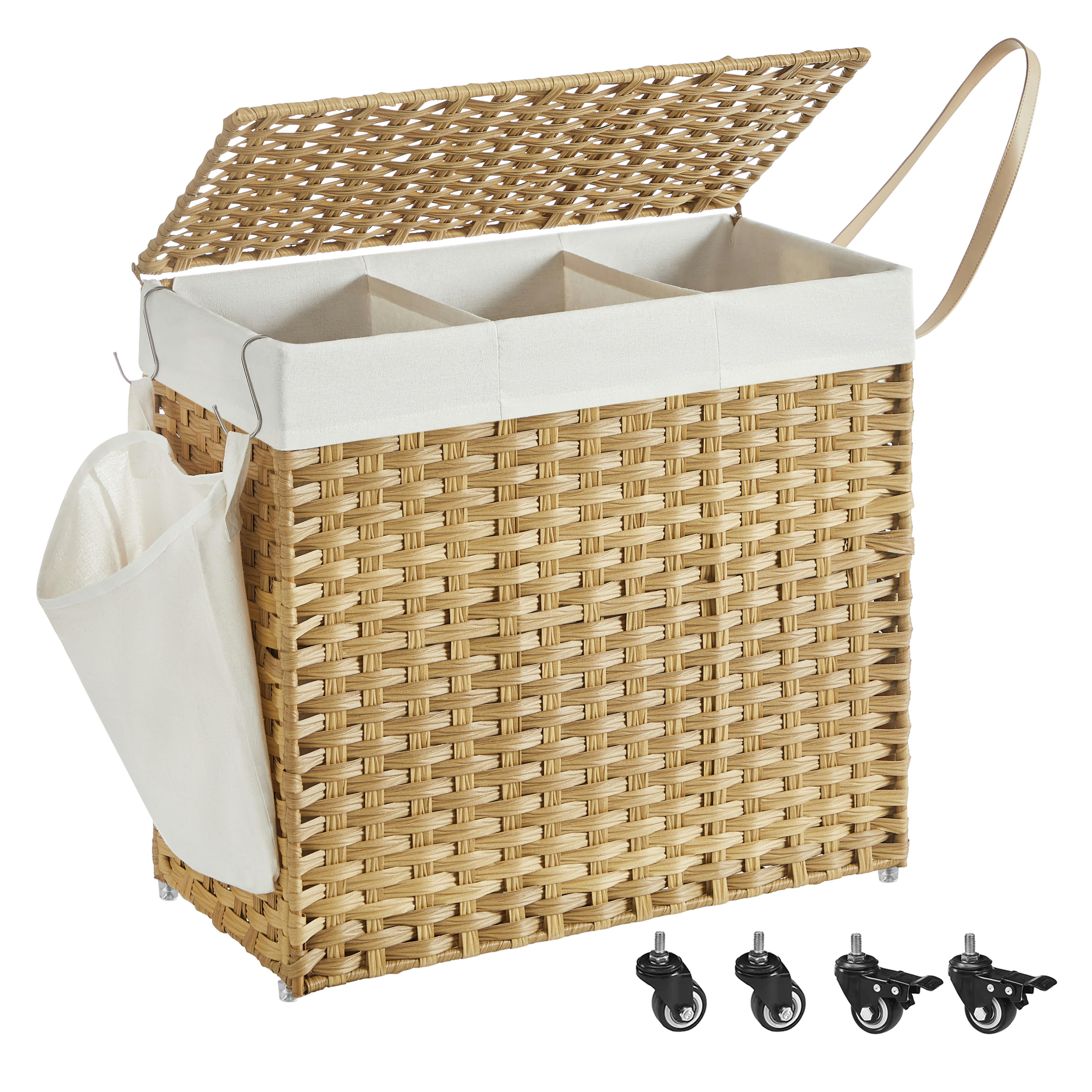- Panier à linge avec couvercle 140L plastique couleur boisée