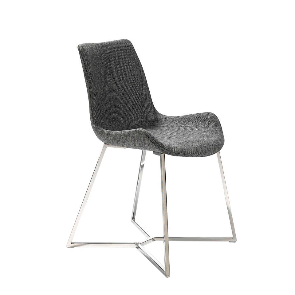 - Chaise en tissu gris et pieds chromé
