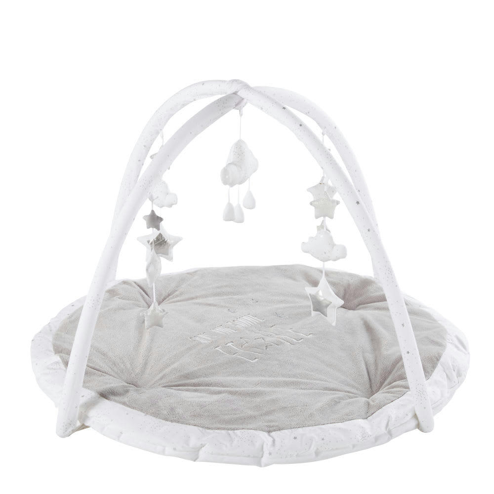 CELESTE - Tapis d'éveil bébé rond gris et blanc D90