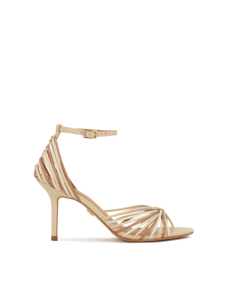 Beige and brown heeled sandals