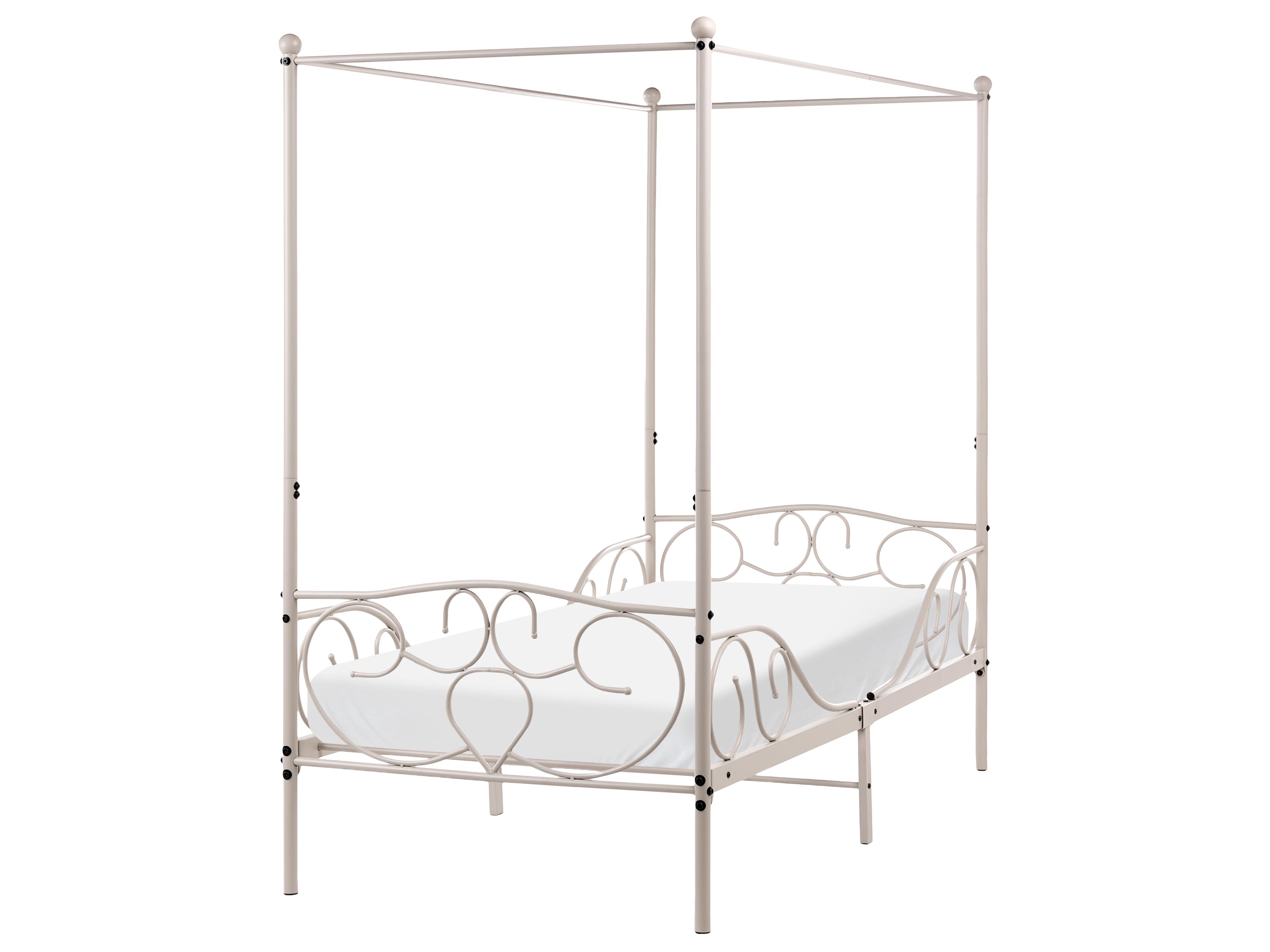 Four Poster Bed Metal SORMERY 90 x 200 cm (EU Single) Light Beige