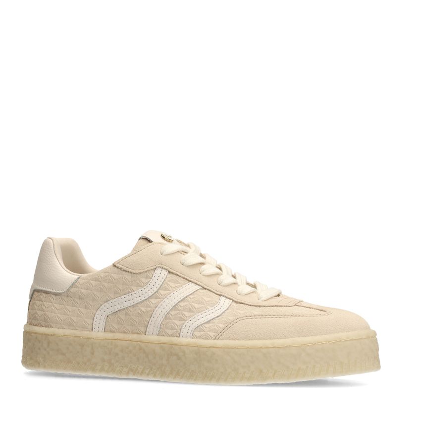 No Stress Off white leren sneakers met suède details