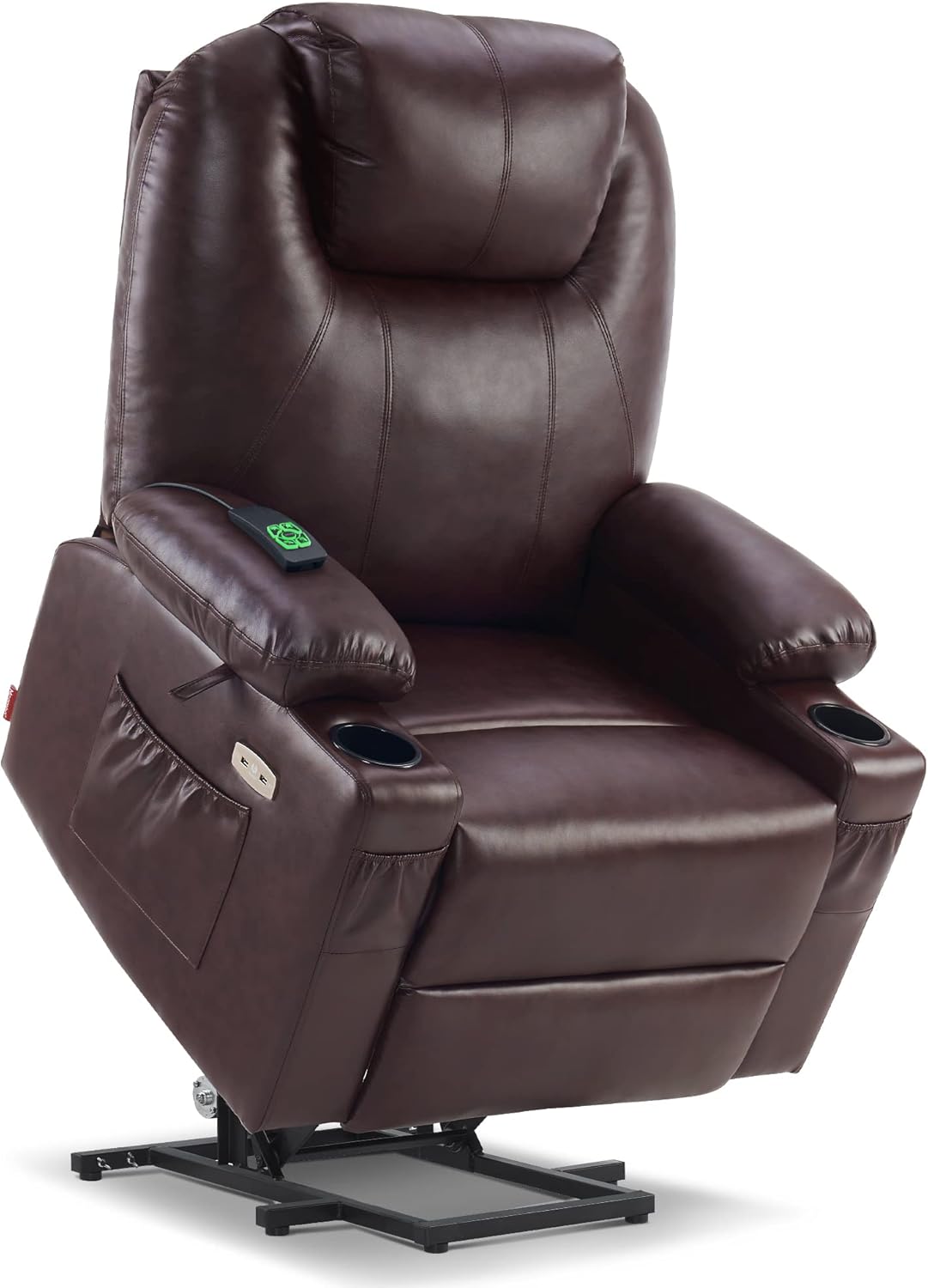 MCombo Dual Motor Large Power Lift Recliner Chair for Elderly, Lay Flat Lift Chair with Heat and Massage, Big Lift Recliner for Tall People, Faux Leather 7815 (Dark Brown)