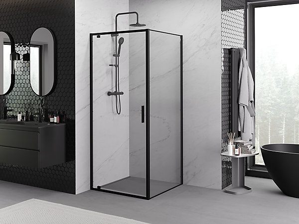 Mexen Exo cabine de douche pivotante 75 x 75 cm, transparent, noir - 8181-075-075-70-00
