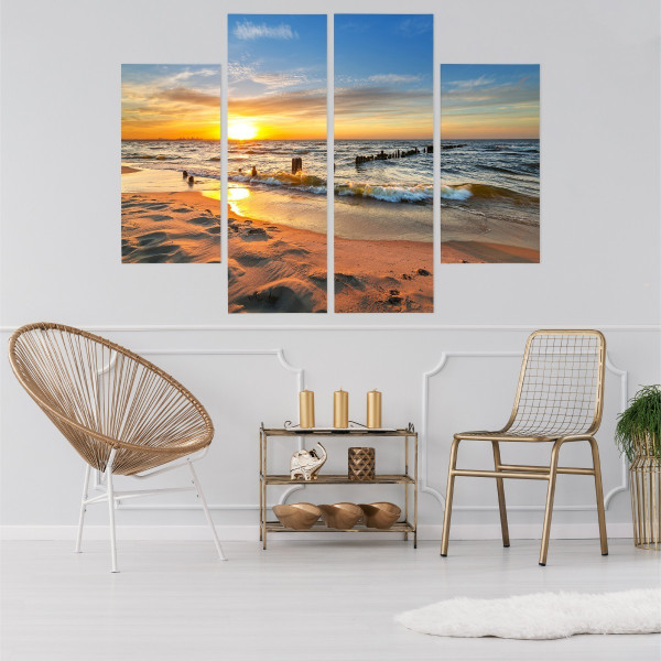 Obraz 4-Częściowy ZACHÓD SŁOŃCA Morze Efekt 3D 80x60cm