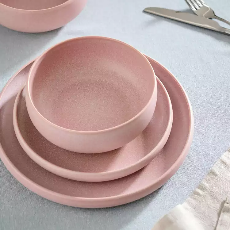 Habitat 12 Piece Reactive Stoneware Dinner Set - Pink