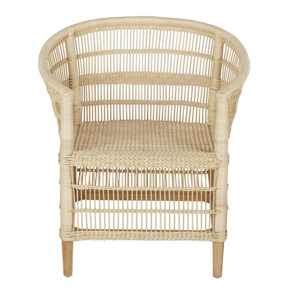 Malawi - Fauteuil en rotin et bois de mindi beige