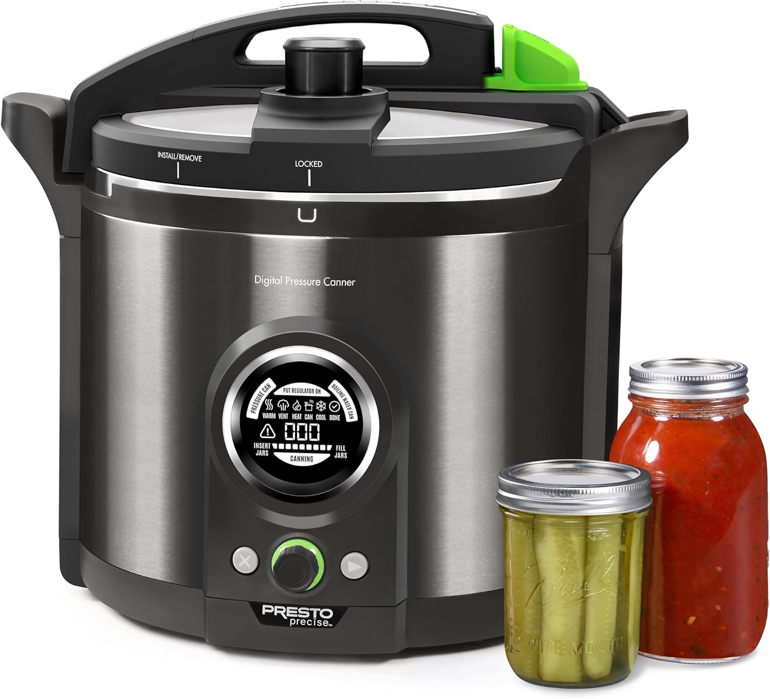 Presto 02144 12-Quart Digital Pressure Canner - Digital Display, Waterbath Capable, 10-Built-In Safety Features, Recipe Book, Black Stainless Steel