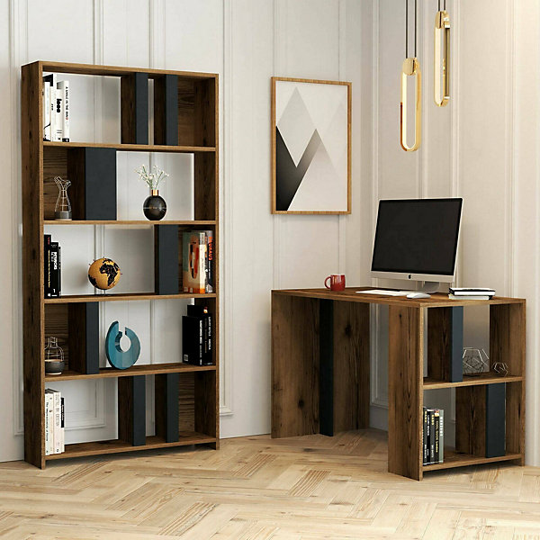 Bureau Atene, Pupitre polyvalent, Table de bureau pour PC, Plan de travail, 120x60h75 cm, Noyer et Anthracite