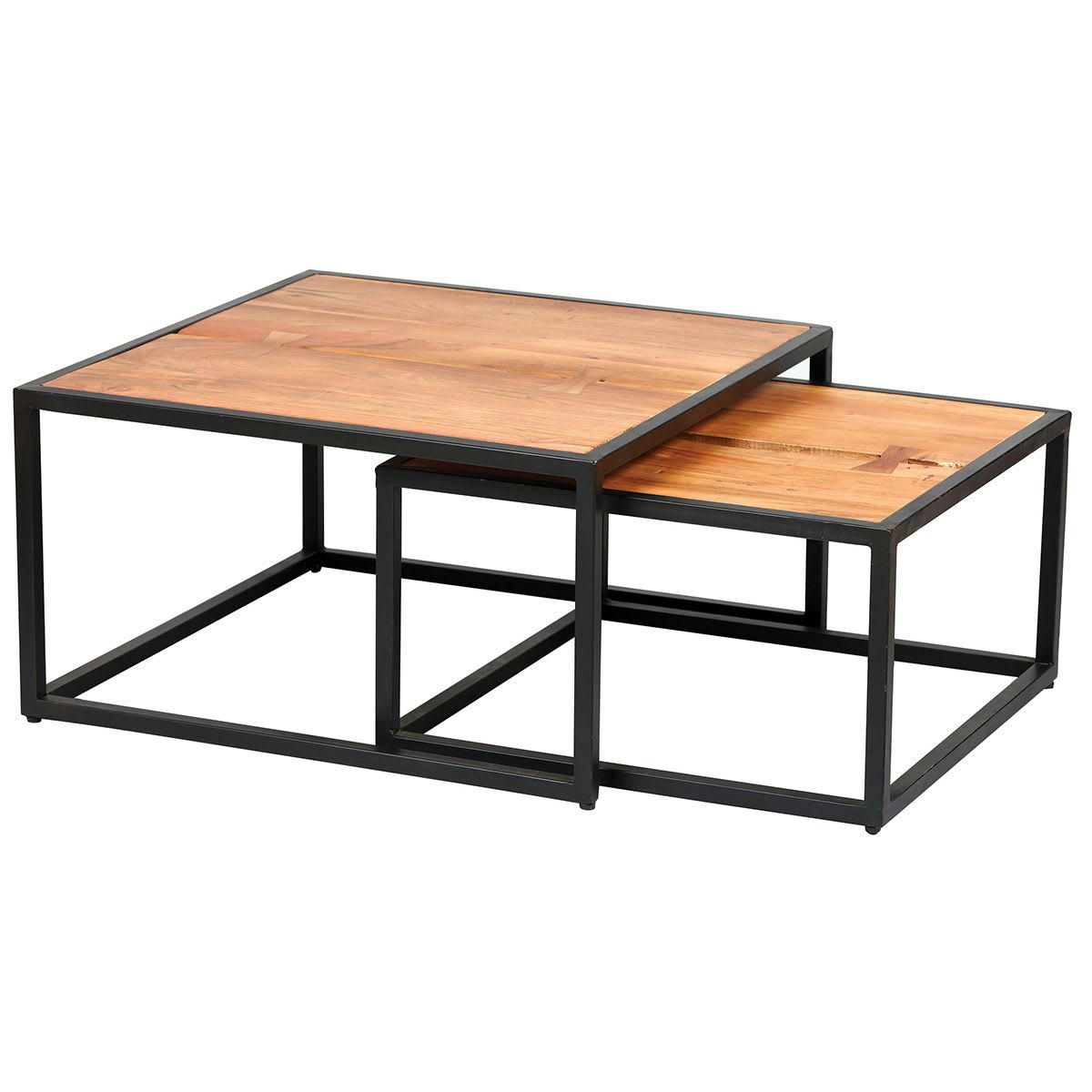 GHITA - Lot  de 2 tables basses gigognes métal et bois