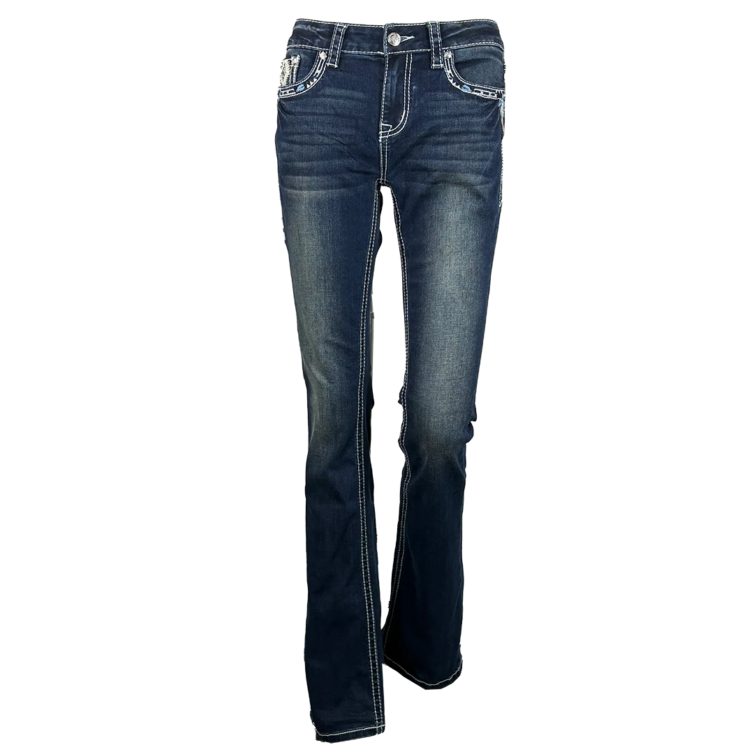 Джинсы-клеш Grace in LA Women's Steerhead And Feather Pocket Bootcut Jeans