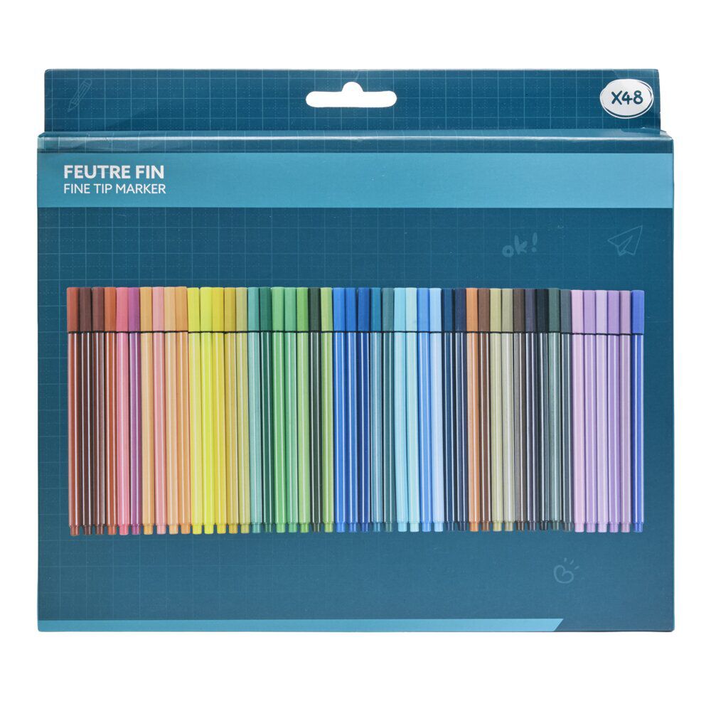 Feutres fins x48 palette multicolore