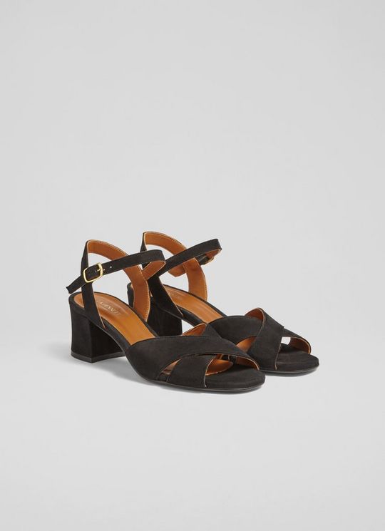 Alba Black Suede Cross Front Sandals
