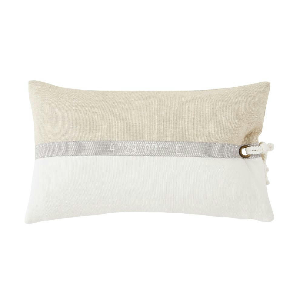 NAUTILUS - Coussin en coton bio beige, écru et gris avec nœud marin 30x50