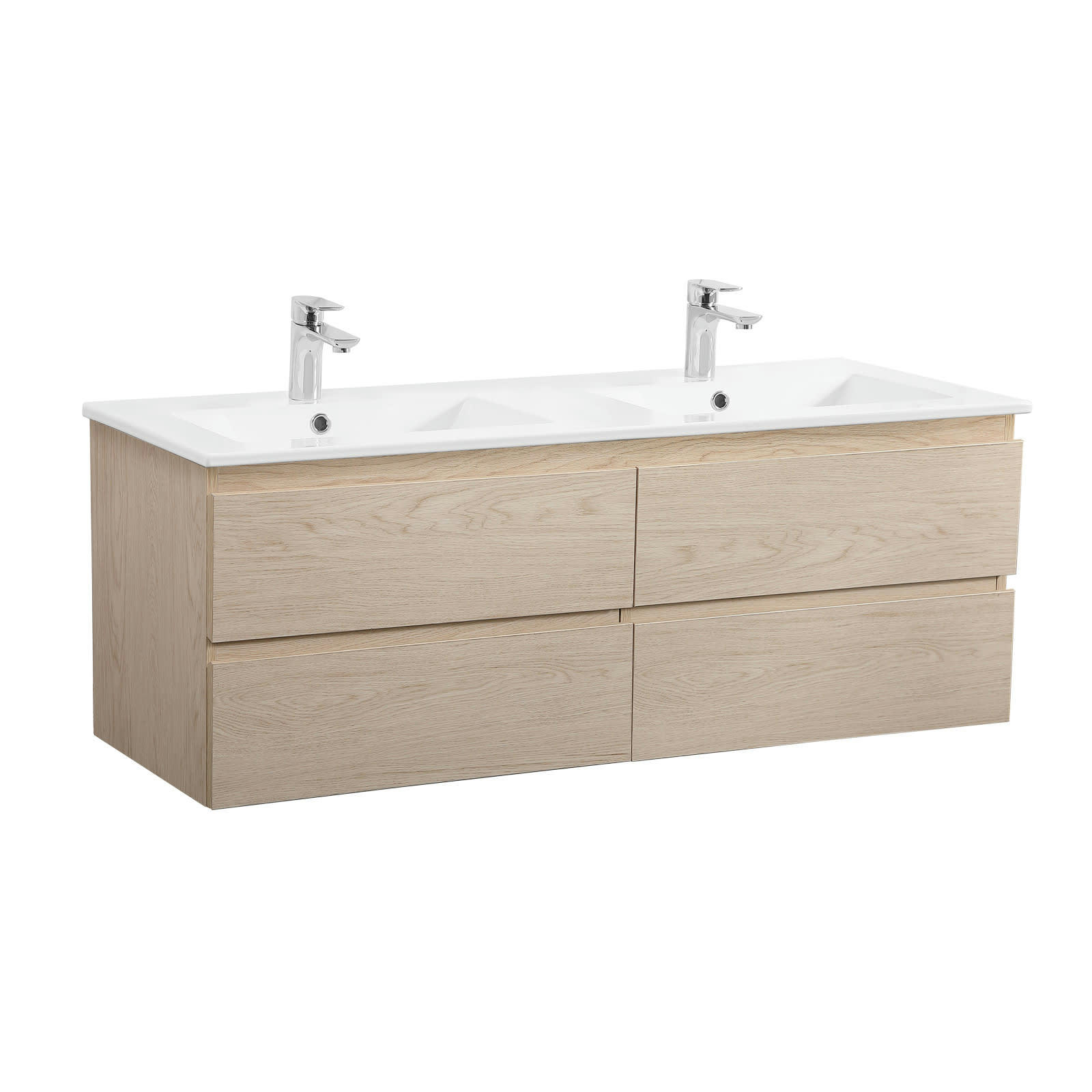 SORRENTO - Meuble double vasque 120cm  avec plan céramique  Décor chêne