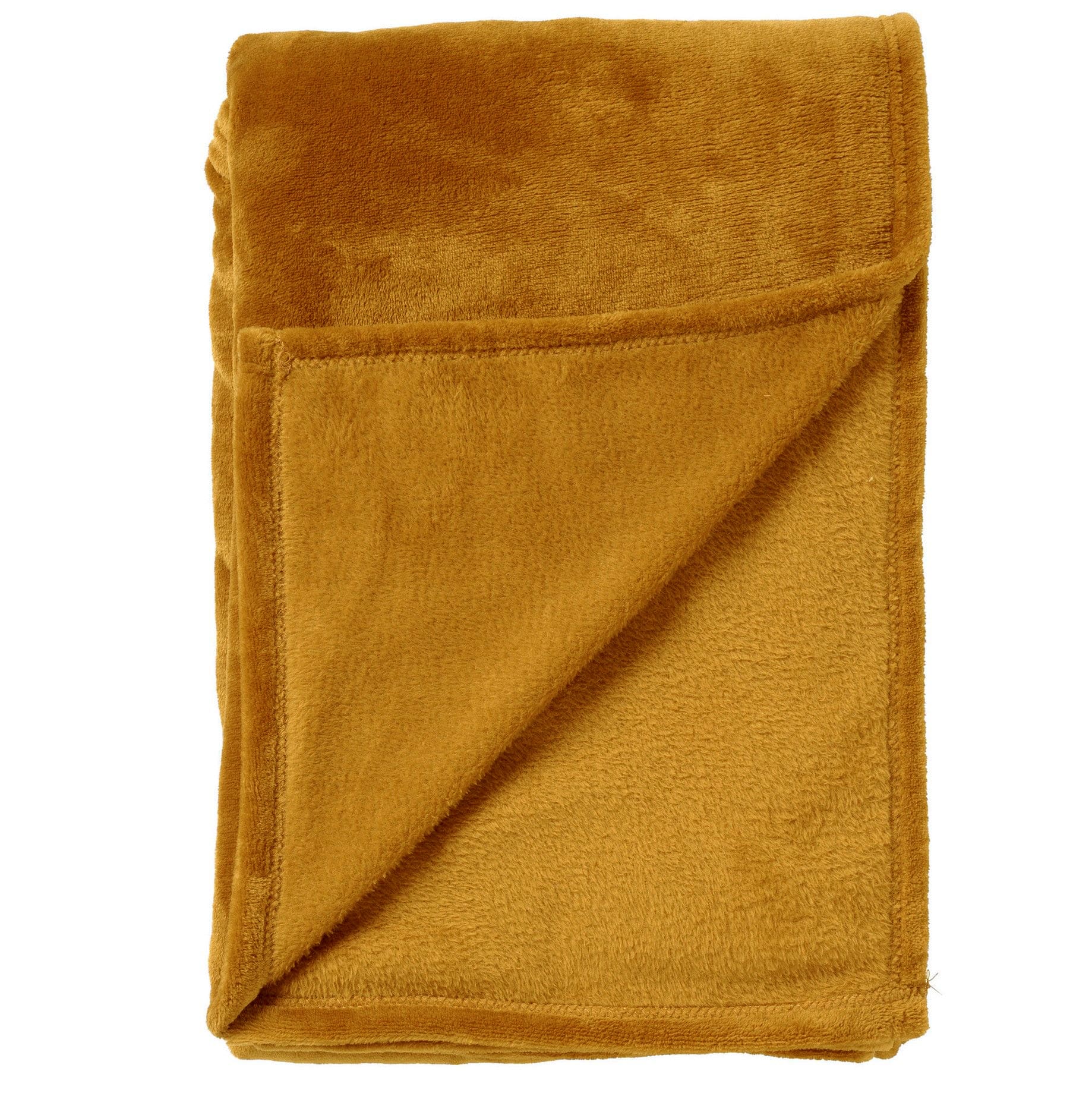 CHARLIE - plaid 200x220 cm - extra grote fleece deken - effen kleur - Chai Tea - geel
