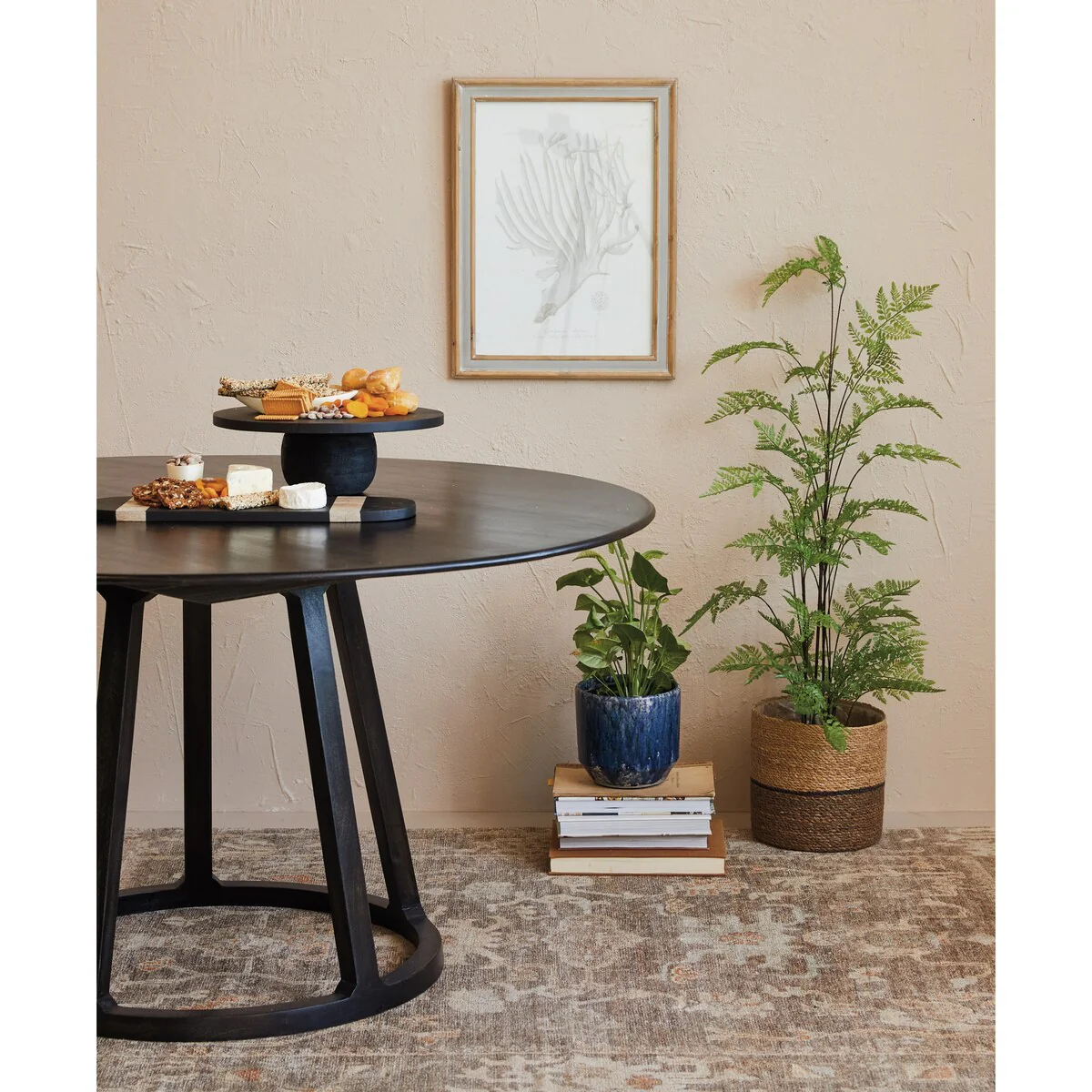 Mango Wood Round Table, Black - 57.0L x 57.0W x 30.0H