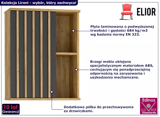 Wisząca szafka w stylu loft z czarnymi lamelami - Orlo