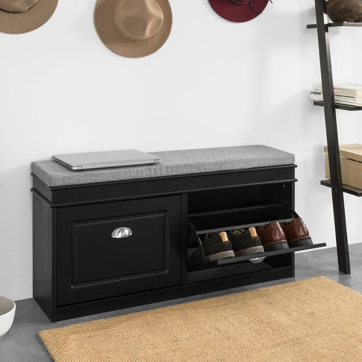 SoBuy FSR64-SCH,Hallway Shoe Bench Storage Cabinet With Flip-Drawer