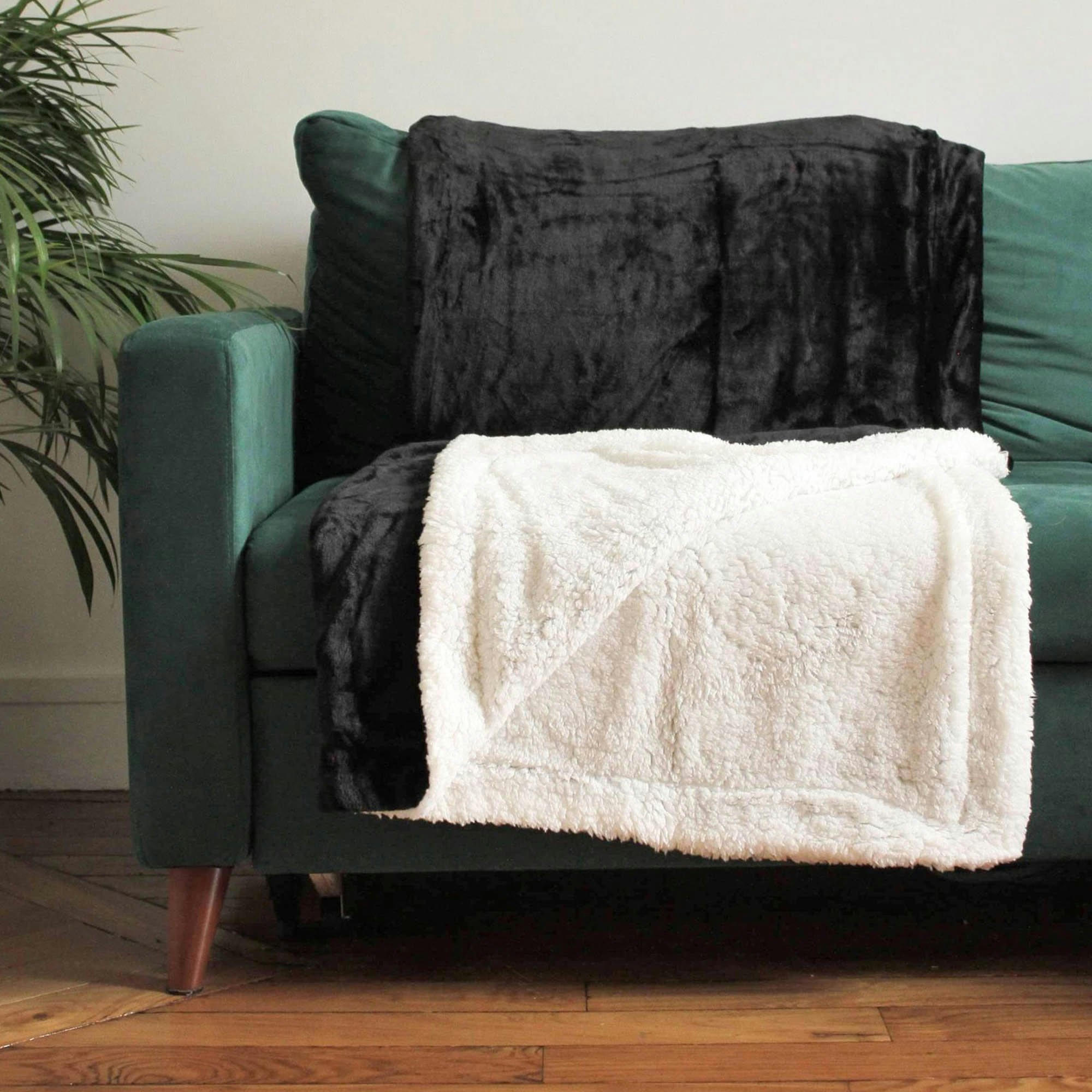 MOUTON - Plaid Polaire doublé imitation "Mouton" Noir 130x170cm