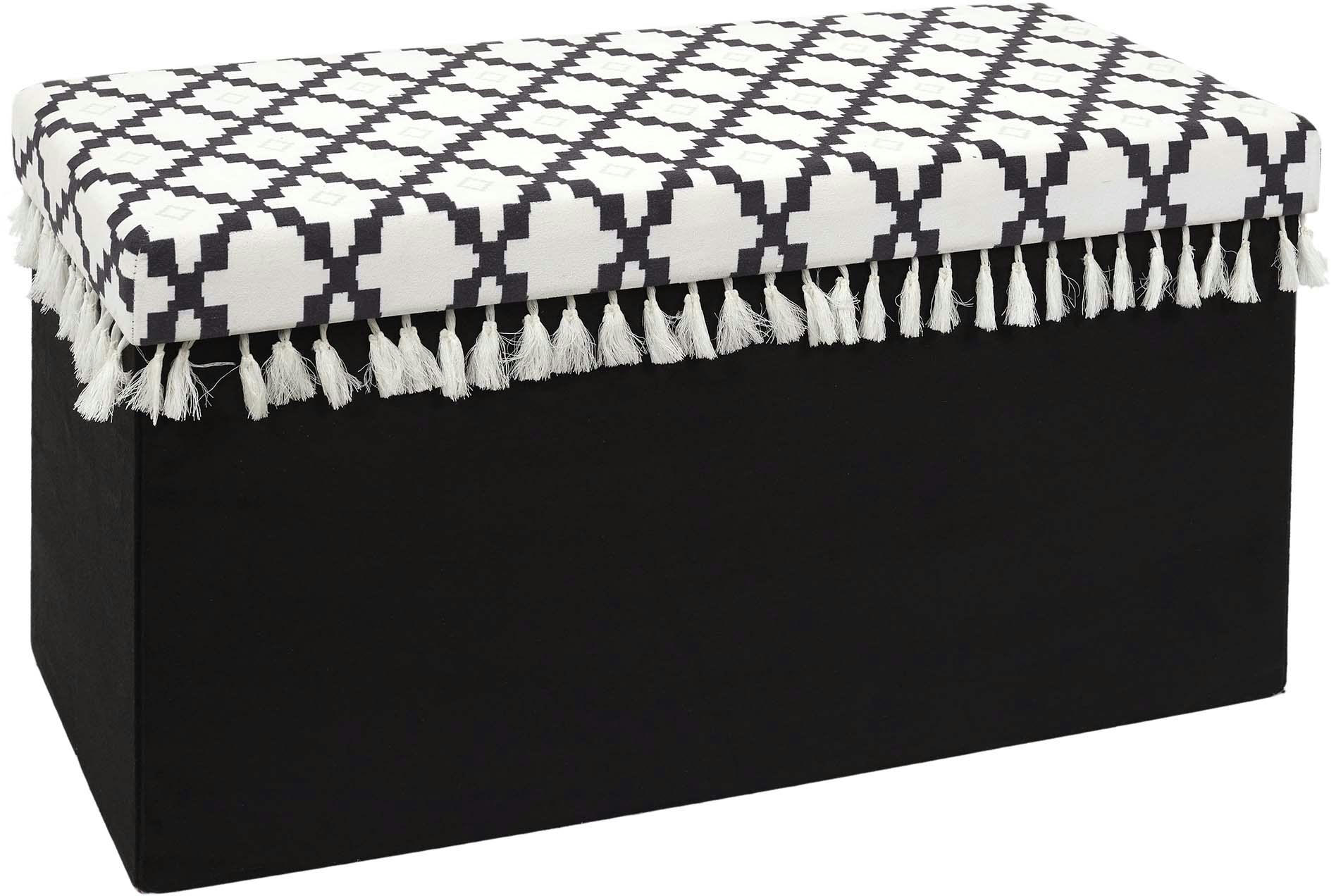 - Banc coffre noir pliable couvercle à motifs pampilles mirage