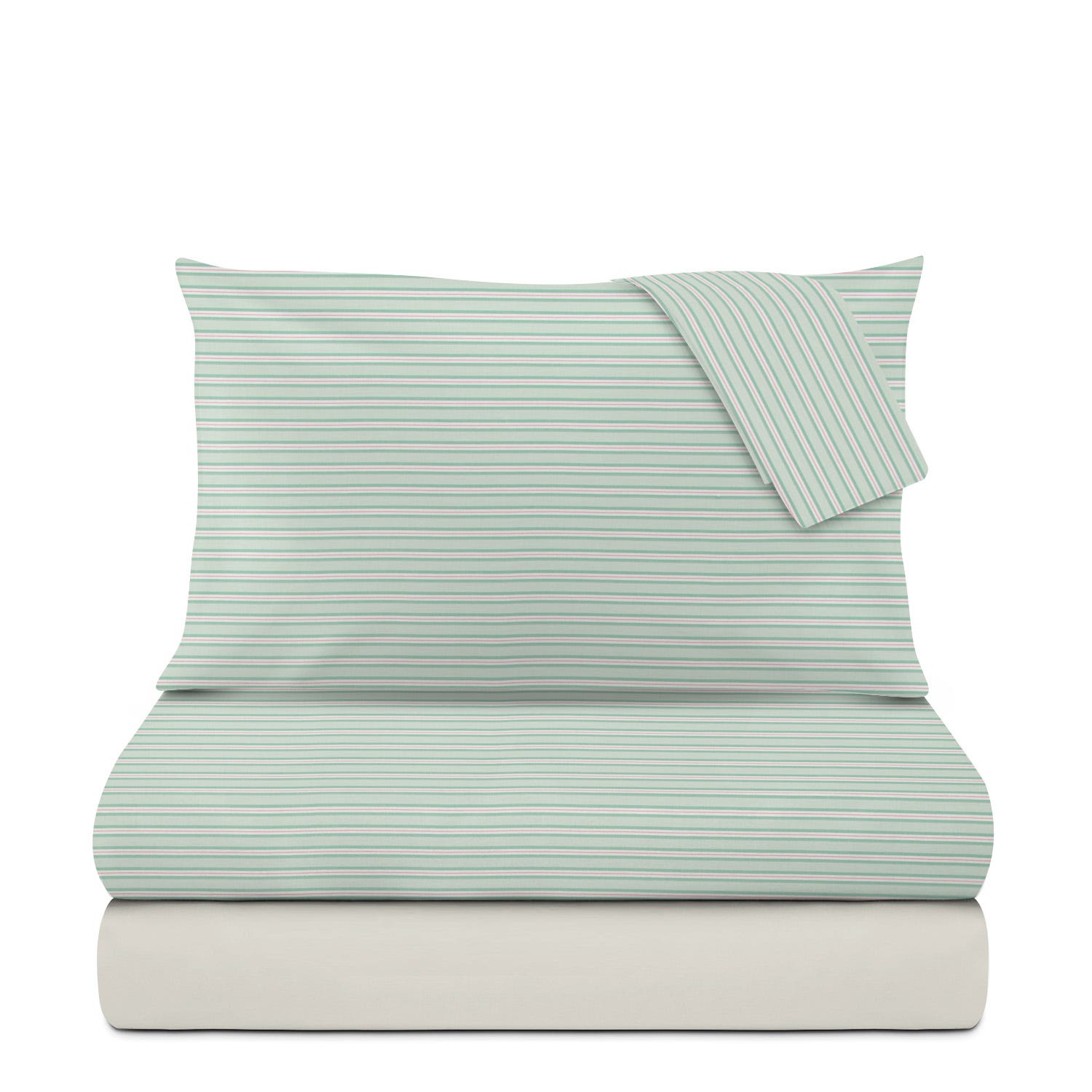 Completo letto matrimoniale cotone righe verde