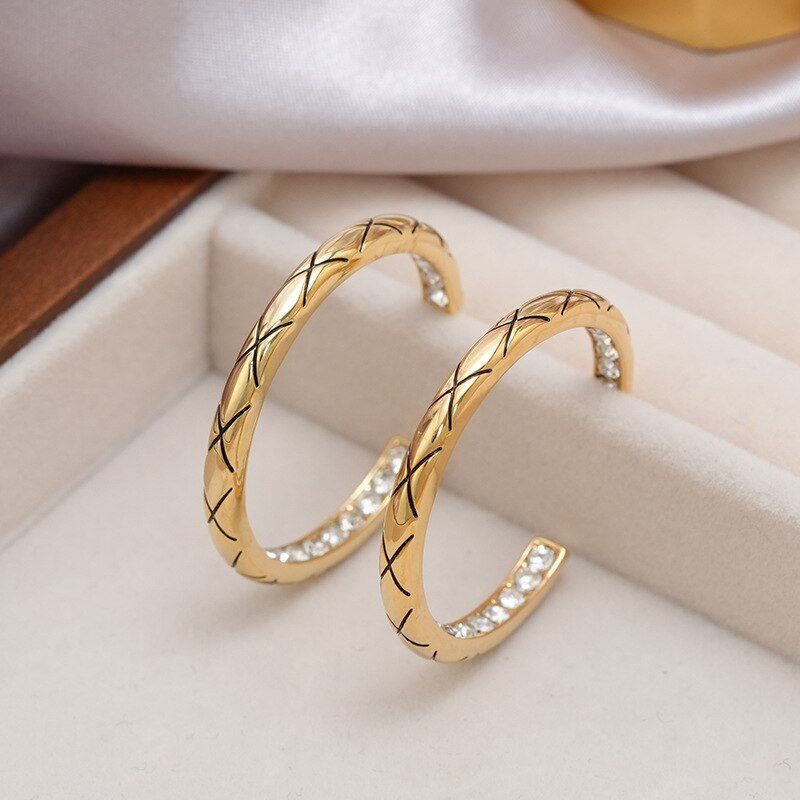 PEACH ACCESSORIES Crystal Pave Gold Tone Hoop Earrings