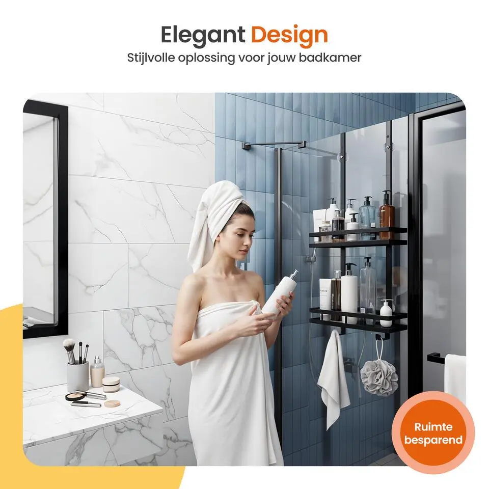 Goliving Doucherek - Doucherek zonder boren - RVS - Twee laags - Zwart