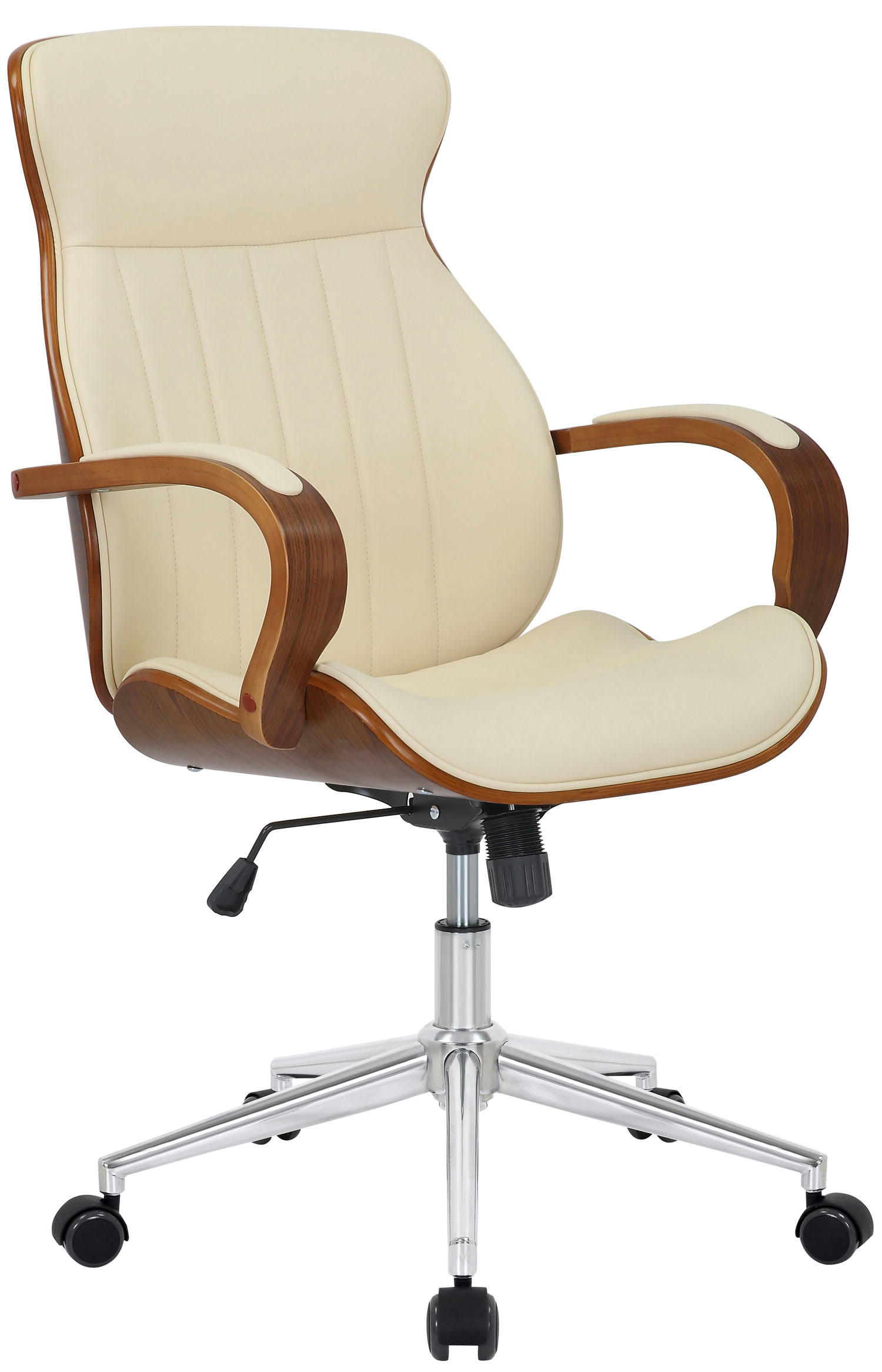 MELILLA - Chaise de bureau réglable en similicuir Noyer / Crème