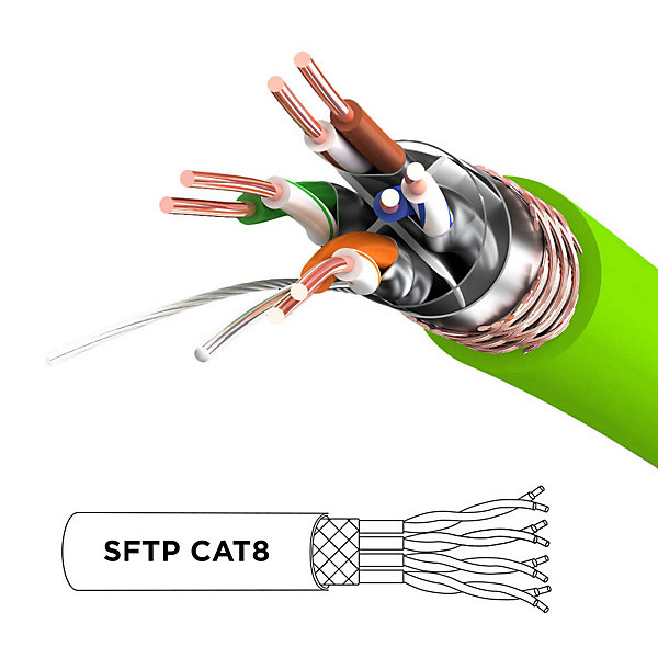 CAT8 GN 1m Câble Ethernet SFTP 2000MHz Transmission de données 40Gb Réseau LAN Internet Connecteurs en or RJ45 Duronic