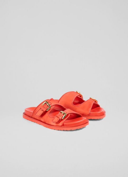Capri Red Gold Buckle Flat Sandals