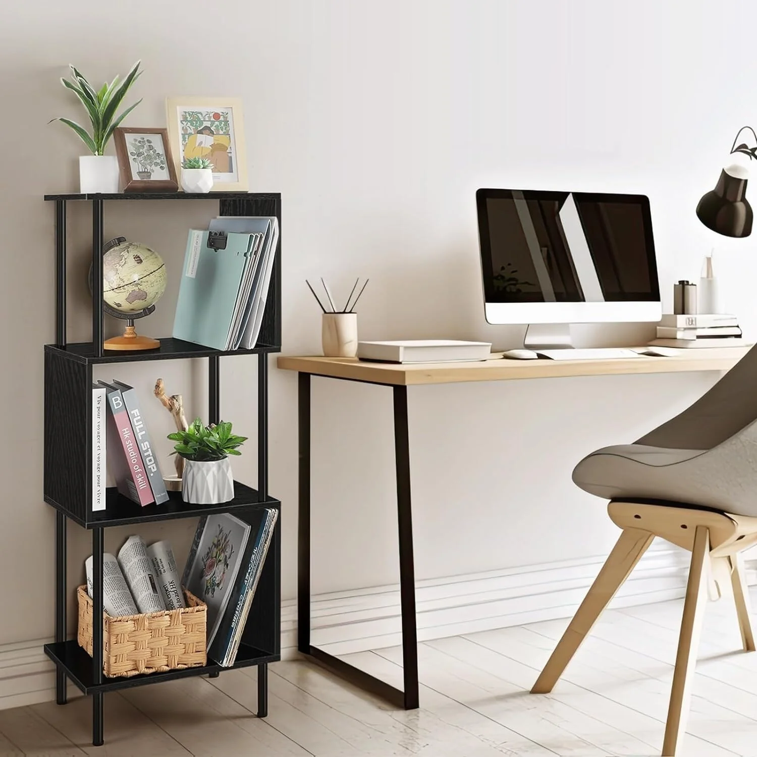 4 Tier S-Shaped Small Bookshelf