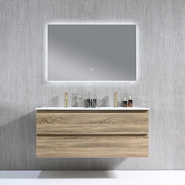 Meuble salle de bain double vasque 120cm bois et miroir LED LB-8331M