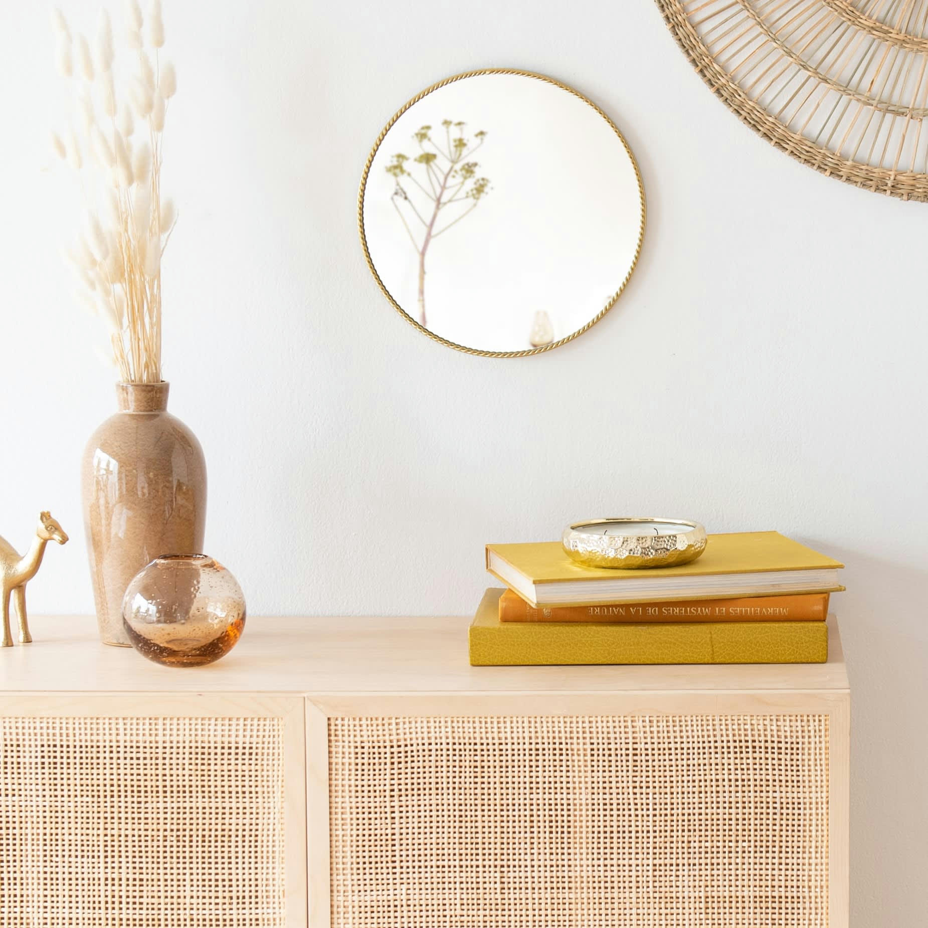 JACINTO - Miroir rond en métal torsadé doré D30