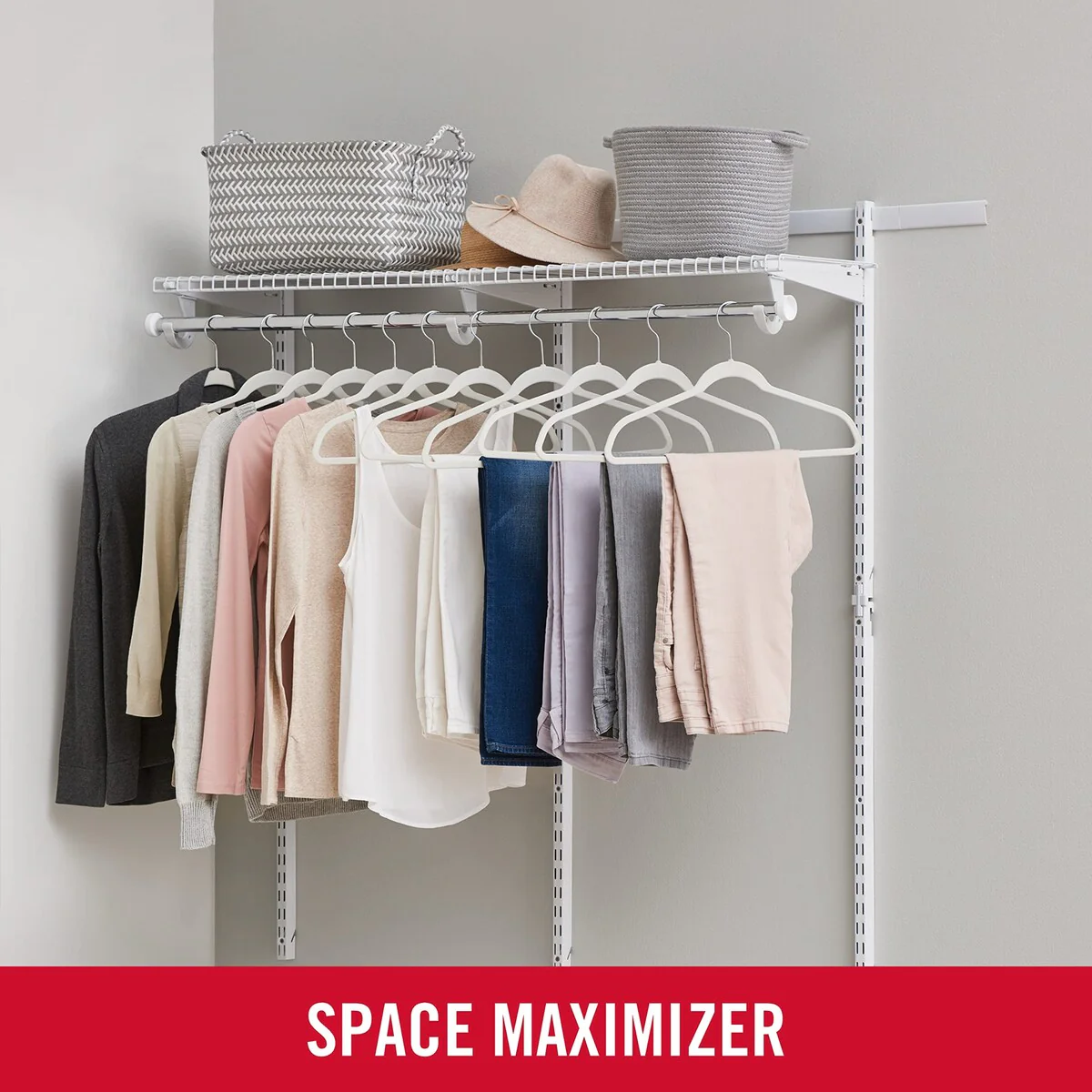 Configurations Custom Closet Kit, 2-4 Ft. Adjustable Metal Wire Shelving, White Finish, Expandable Organization System