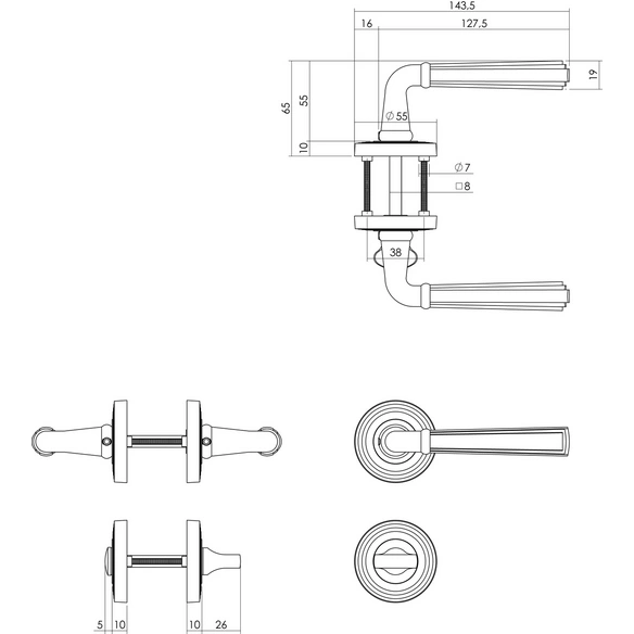 Türdrücker »Bellevue«, D.55x10 mm WC 8 mm stift