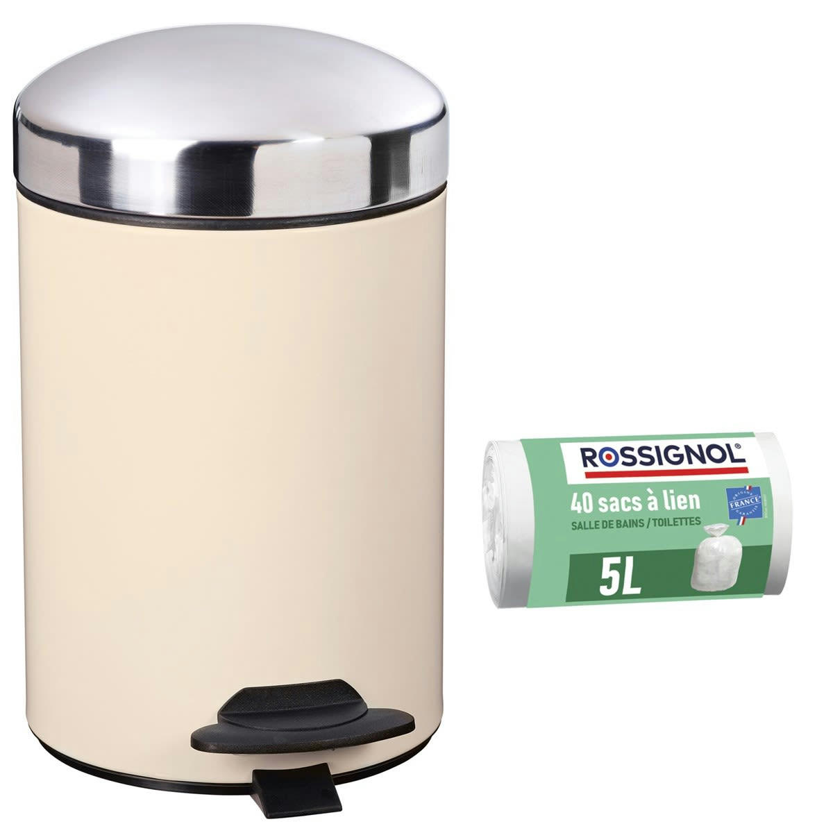 BONNY - Poubelle de salle de bain à pédale 3L et 40 sacs poubelle 5L