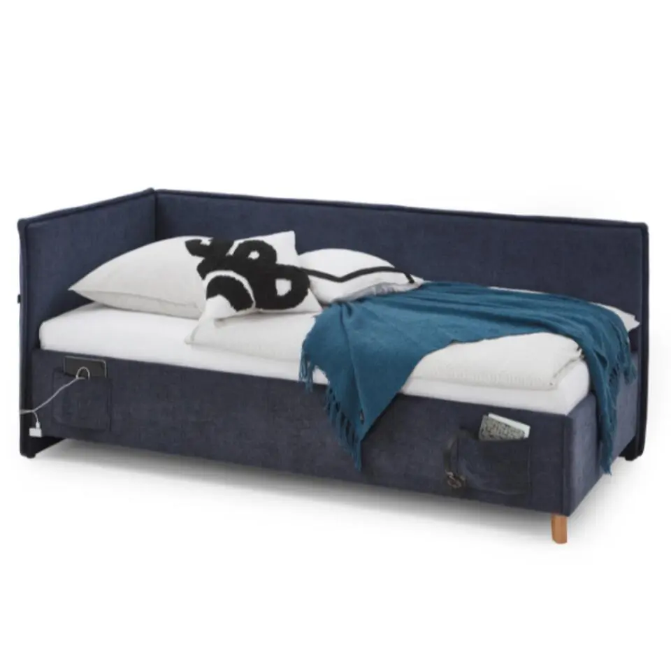 Kofferbed Ollie - Met rugleuning - 120 x 200 cm - Marineblauw design