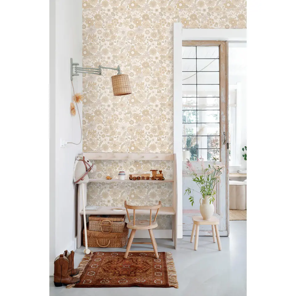 ESTAhome behang retro bloemen licht cr&egrave;me beige - 50 x 900 cm