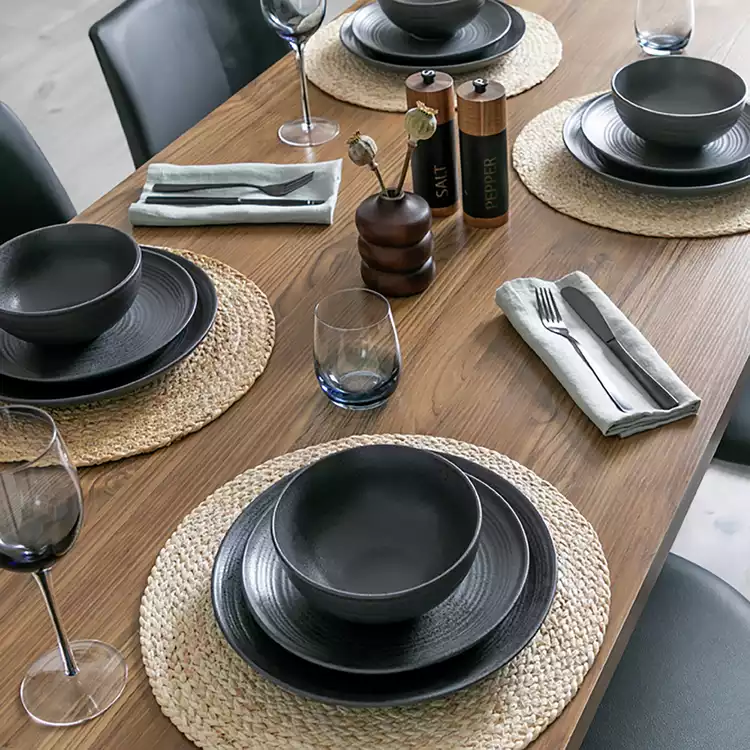 Habitat Textured Ripple 12 Piece Stoneware Dinner Set- Black