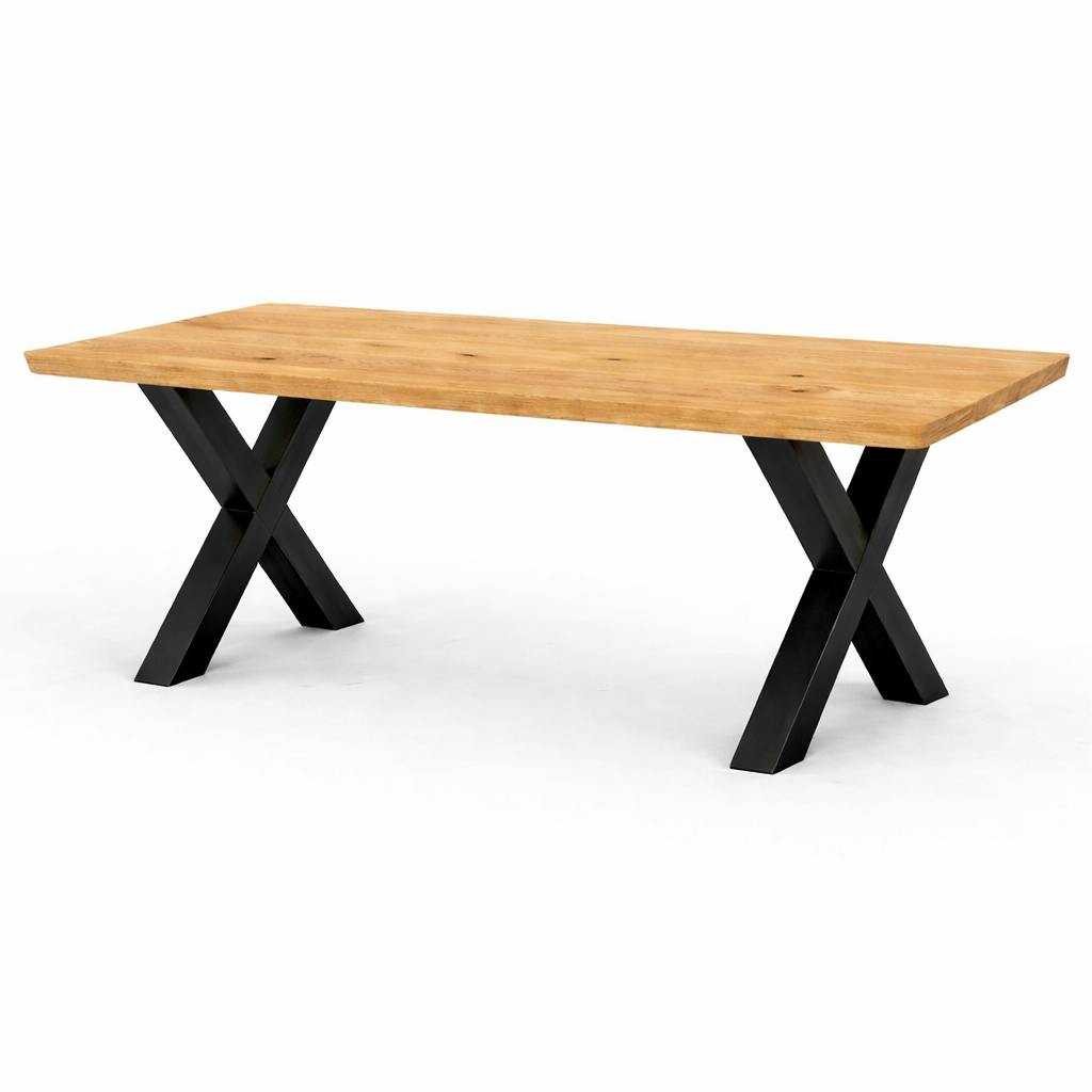 Table extensible chêne huilé bords biseautés pieds en X 240 cm PALERME
