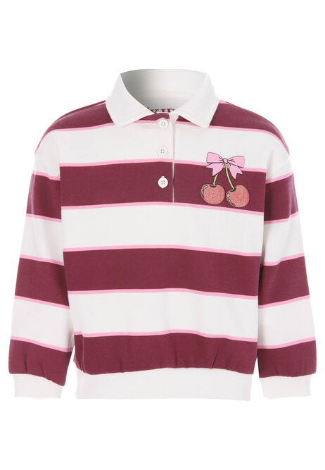 Younger Girls Burgundy Stripe Cherry Sweatshirt Top