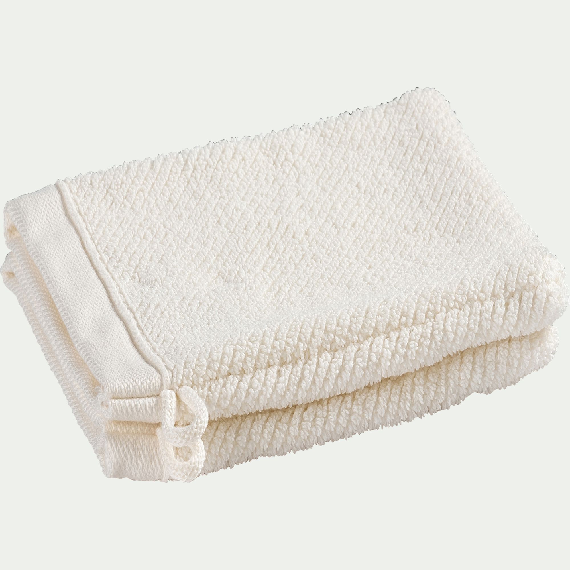 COLINE - Lot de 2 gants de toilette en bouclette de coton bio - blanc ventoux 16x21cm
